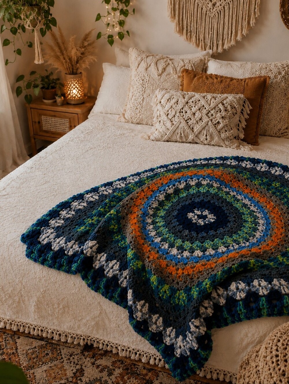 Handmade Multicolor Chunky Crochet Throw Blanket -